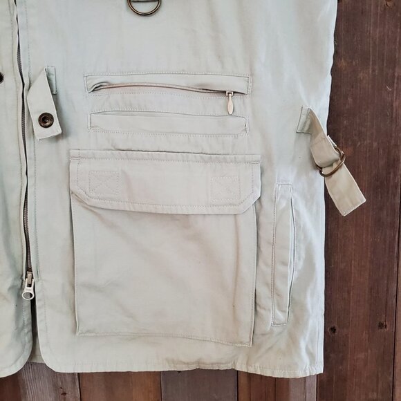 VTG ORVIS FLY FISHING Vest Jacket Pockets Sz L Hunting Khaki Safari Photography - Picture 6 of 11